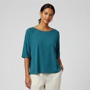 Eileen Fisher Teal Organic Cotton Hemp Box-Top Size Large NWOT